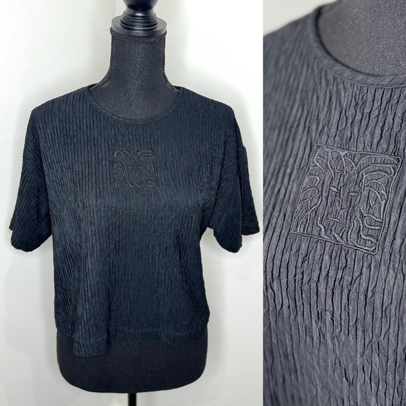 Anne Klein Black Logo Short Sleeve Top (S) - Picture 1 of 7